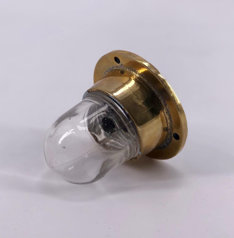 Small round brass and glass wall or ceiling light, a pair available