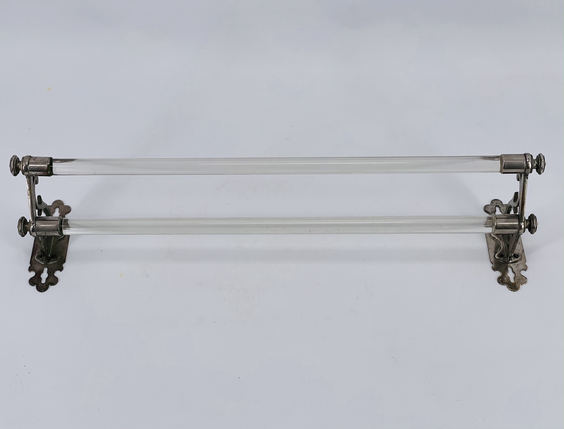 Antique french glass and nickelled brass towel rail