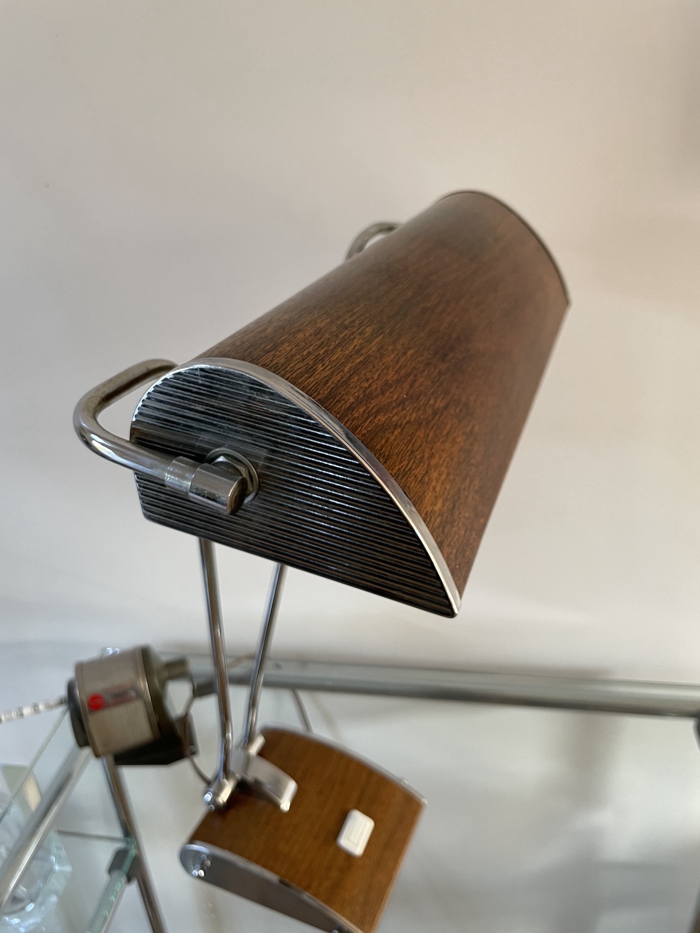 JUMO Table Lamp Model Streamline Art Deco Style, Wood And Chrome Finish