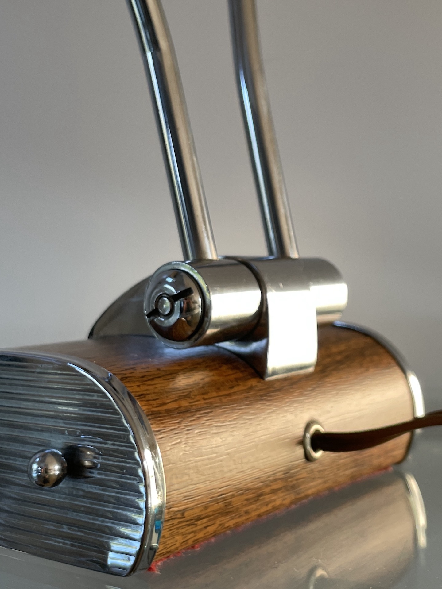 JUMO Table Lamp Model Streamline Art Deco Style, Wood And Chrome Finish
