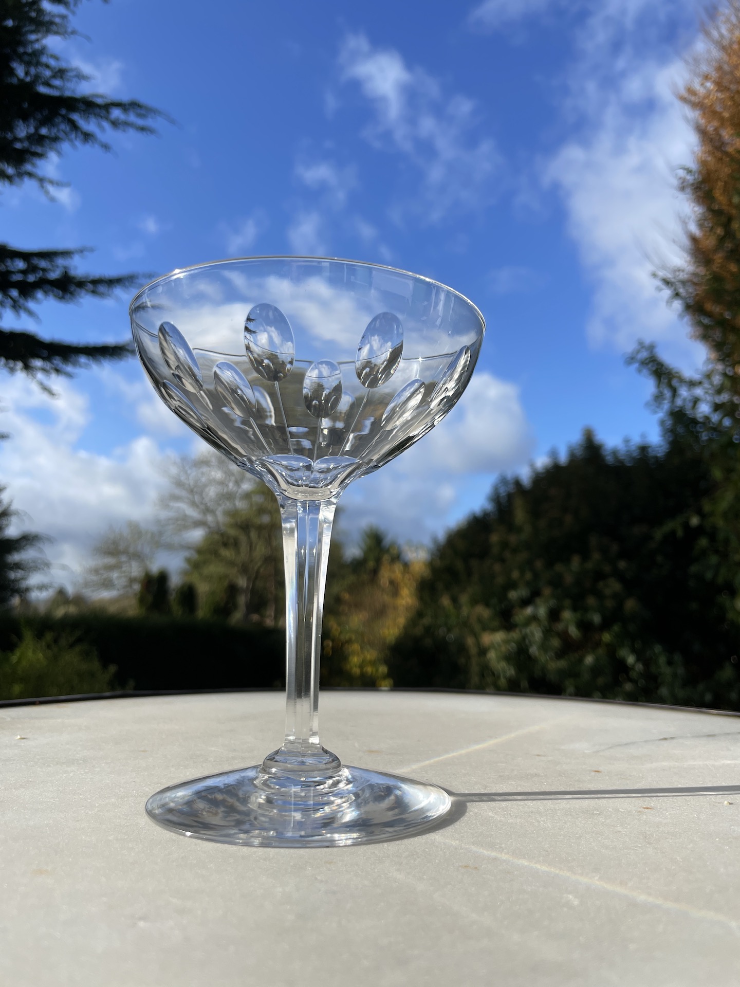 French 1930's crystal champagne glasses by Maison Baccarat