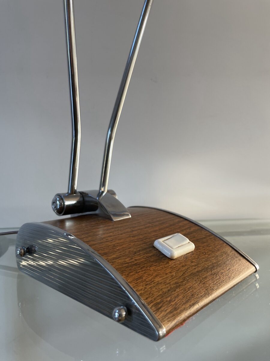 Lampe à poser fabrication française de JUMO, streamline, modèle chrome et bois