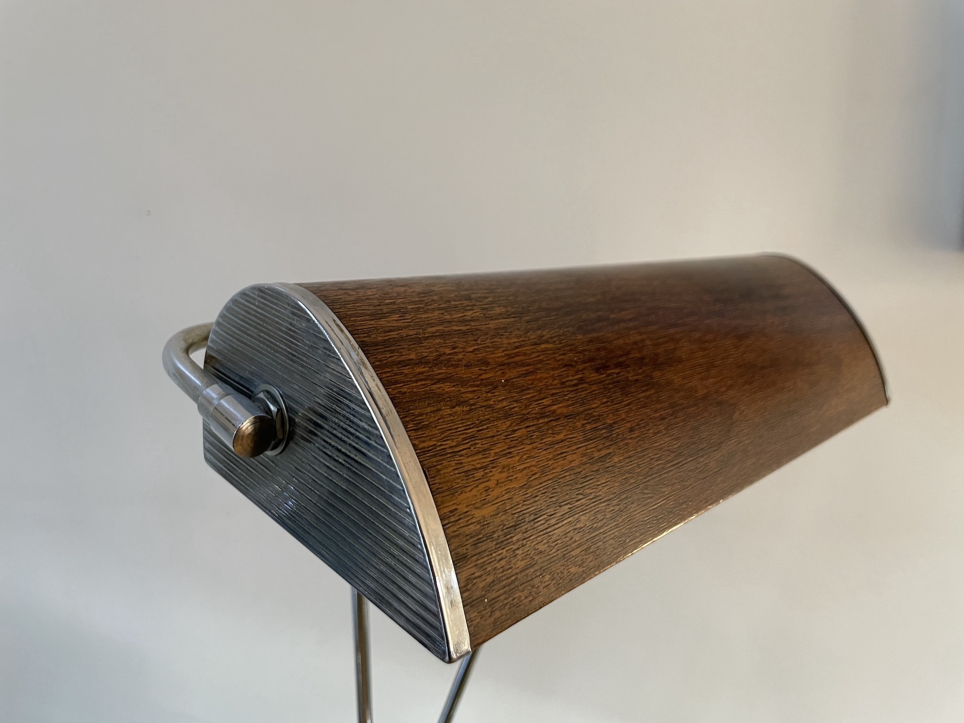 JUMO Table Lamp Model Streamline Art Deco Style, Wood And Chrome Finish