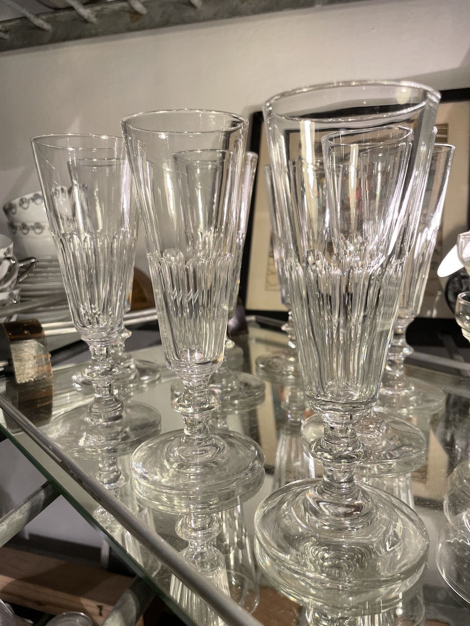 2 flûtes à champagne en cristal XIXème siècle, plusieurs disponibles
