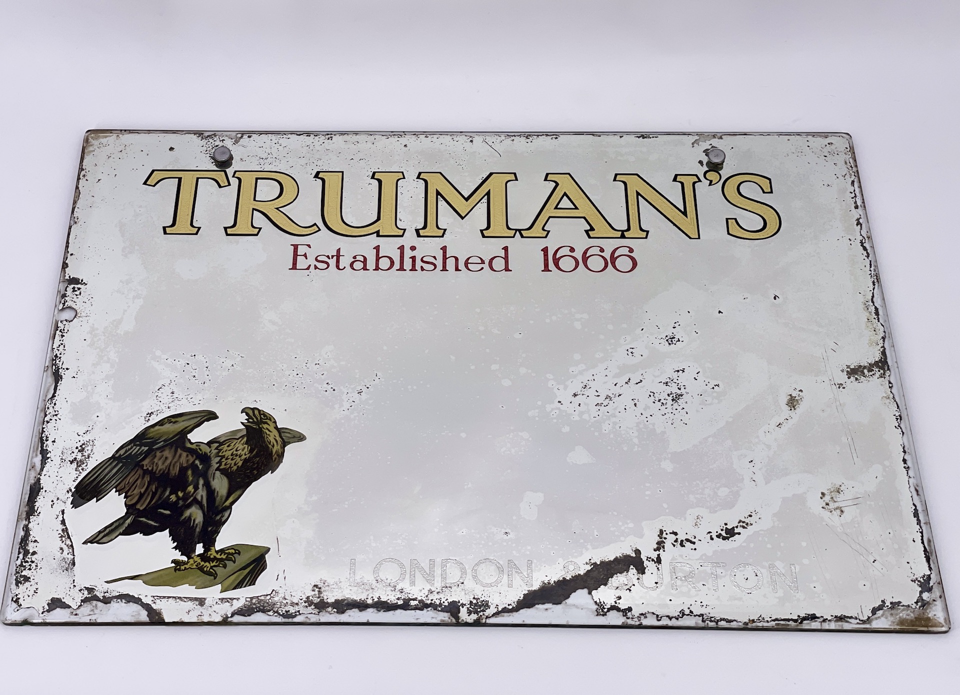 Miroir publicitaire anglais bières Truman's de Londres, début XXème
