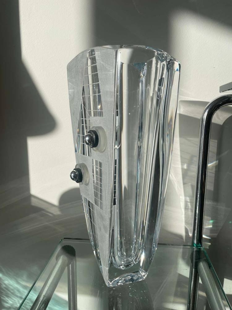 2 Grand vase Riecke en cristal blanc chrome et noir