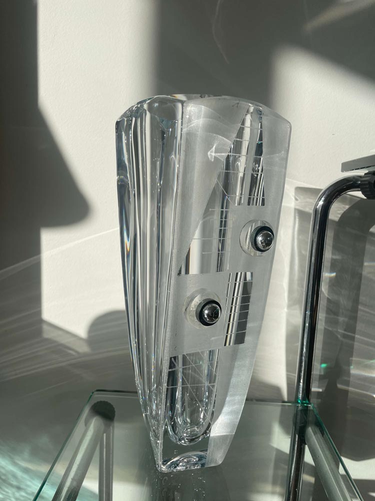 3 Grand vase Riecke en cristal blanc chrome et noir