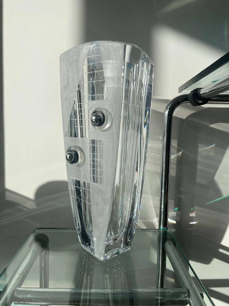 7 Grand vase Riecke en cristal blanc chrome et noir
