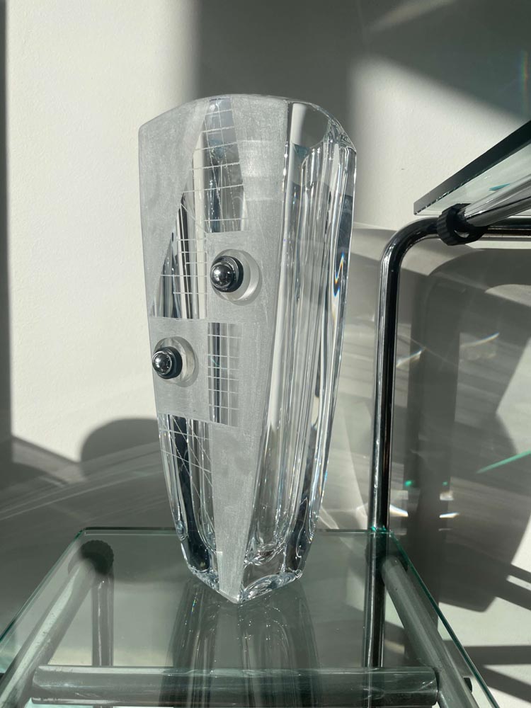 7 Grand vase Riecke en cristal blanc chrome et noir
