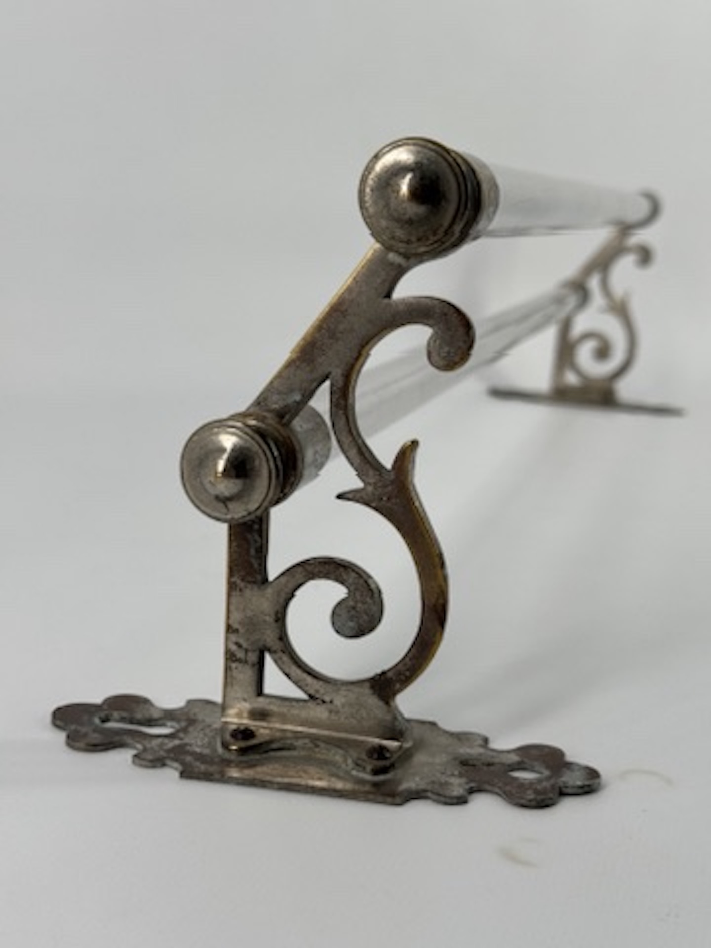 Antique french glass and nickelled brass double towel rail