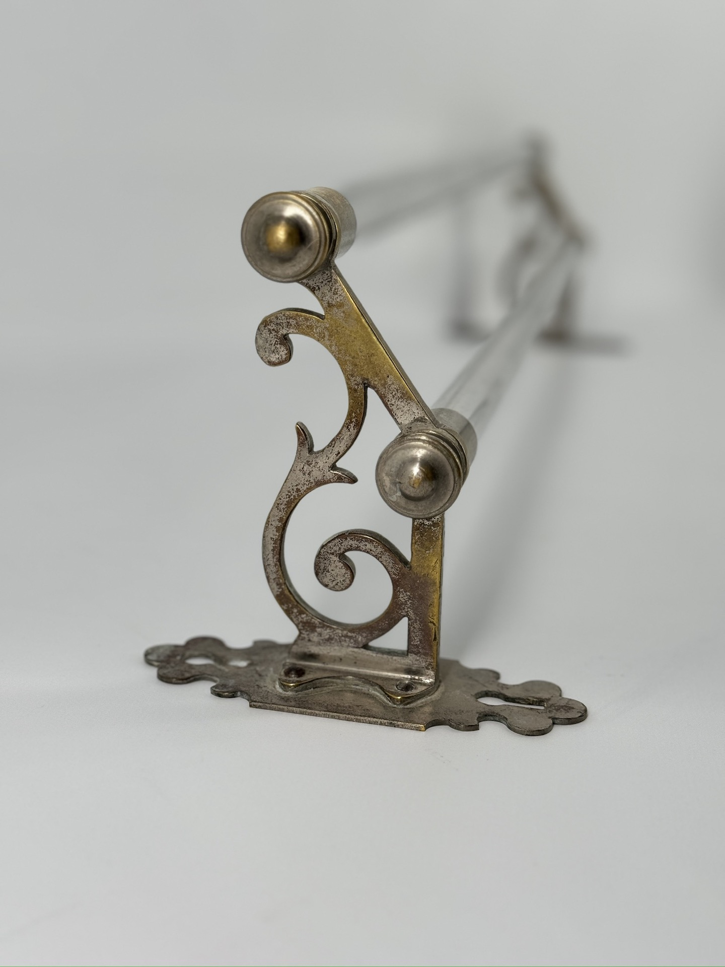 Antique french glass and nickelled brass double towel rail