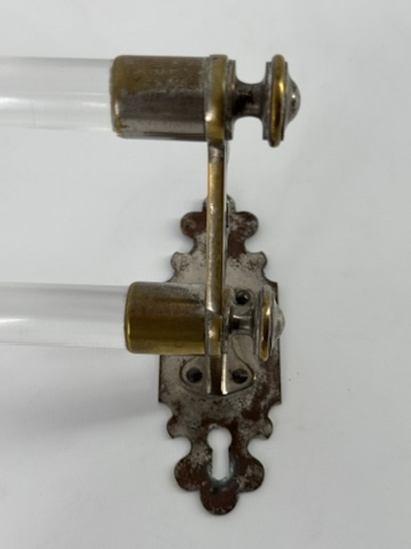 Antique french glass and nickelled brass double towel rail