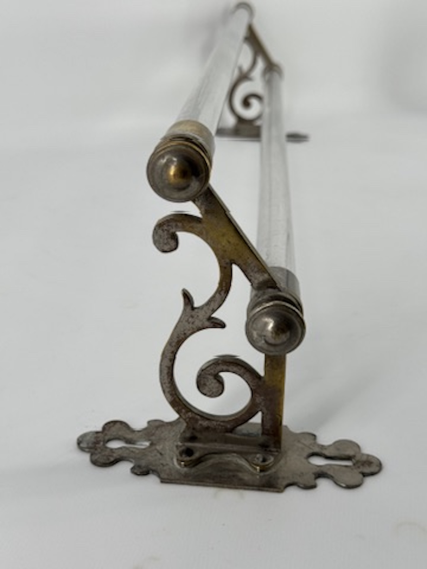 Antique french glass and nickelled brass double towel rail