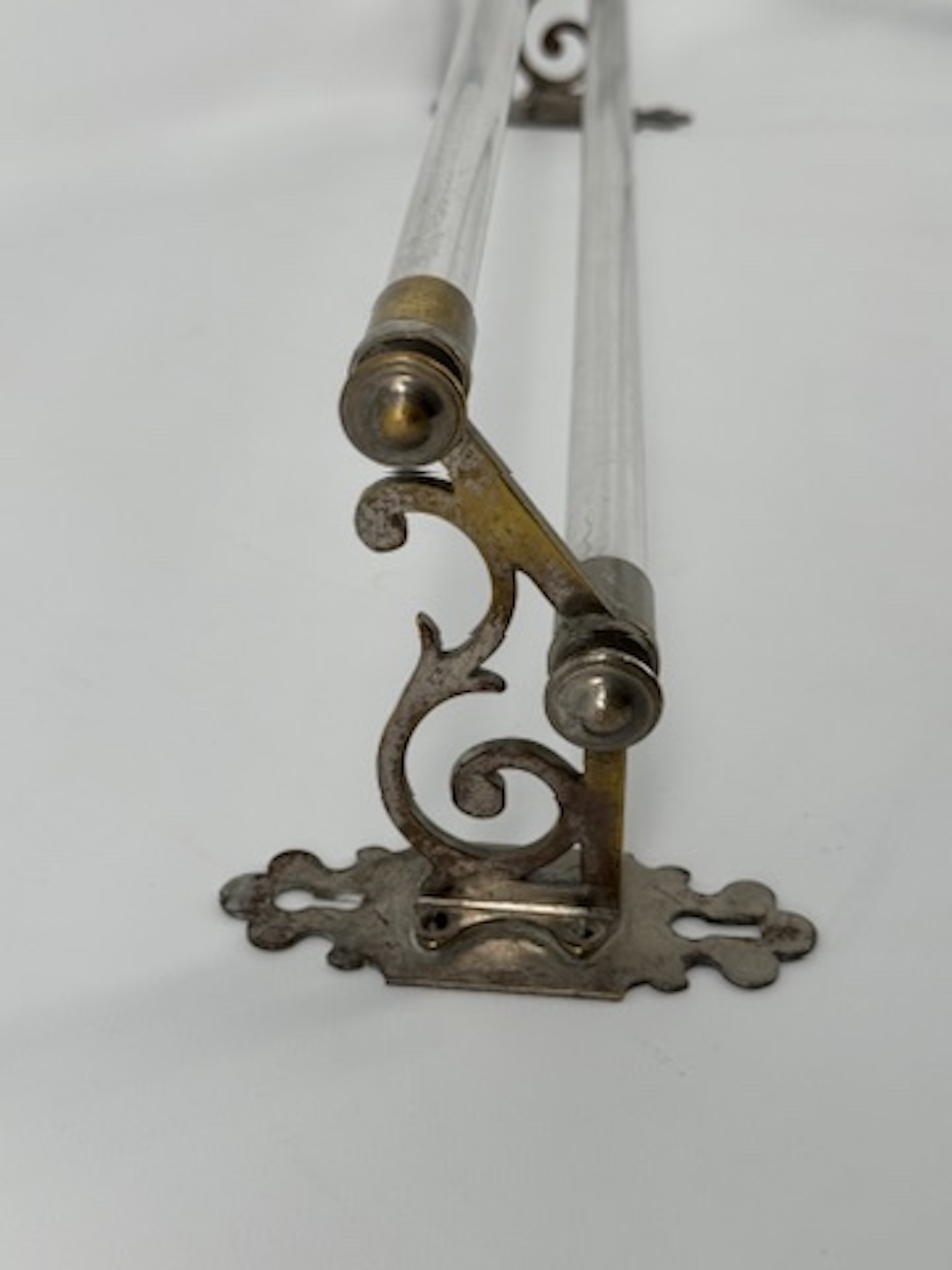 Antique french glass and nickelled brass double towel rail