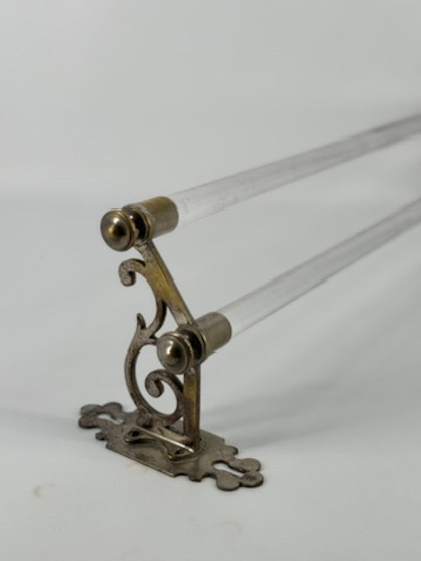 Antique french glass and nickelled brass double towel rail