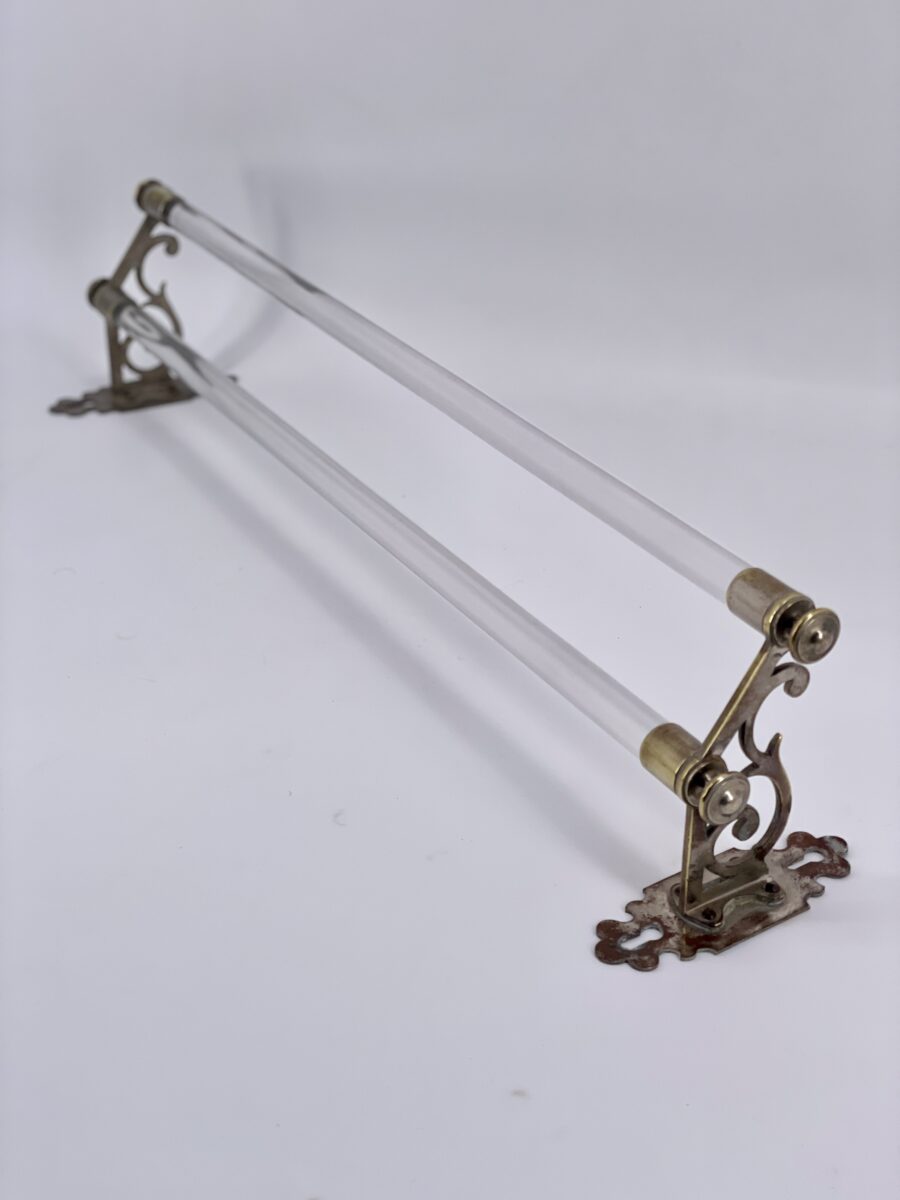 Double porte serviettes de salle de bains 1900 en laiton nickelé et verre
