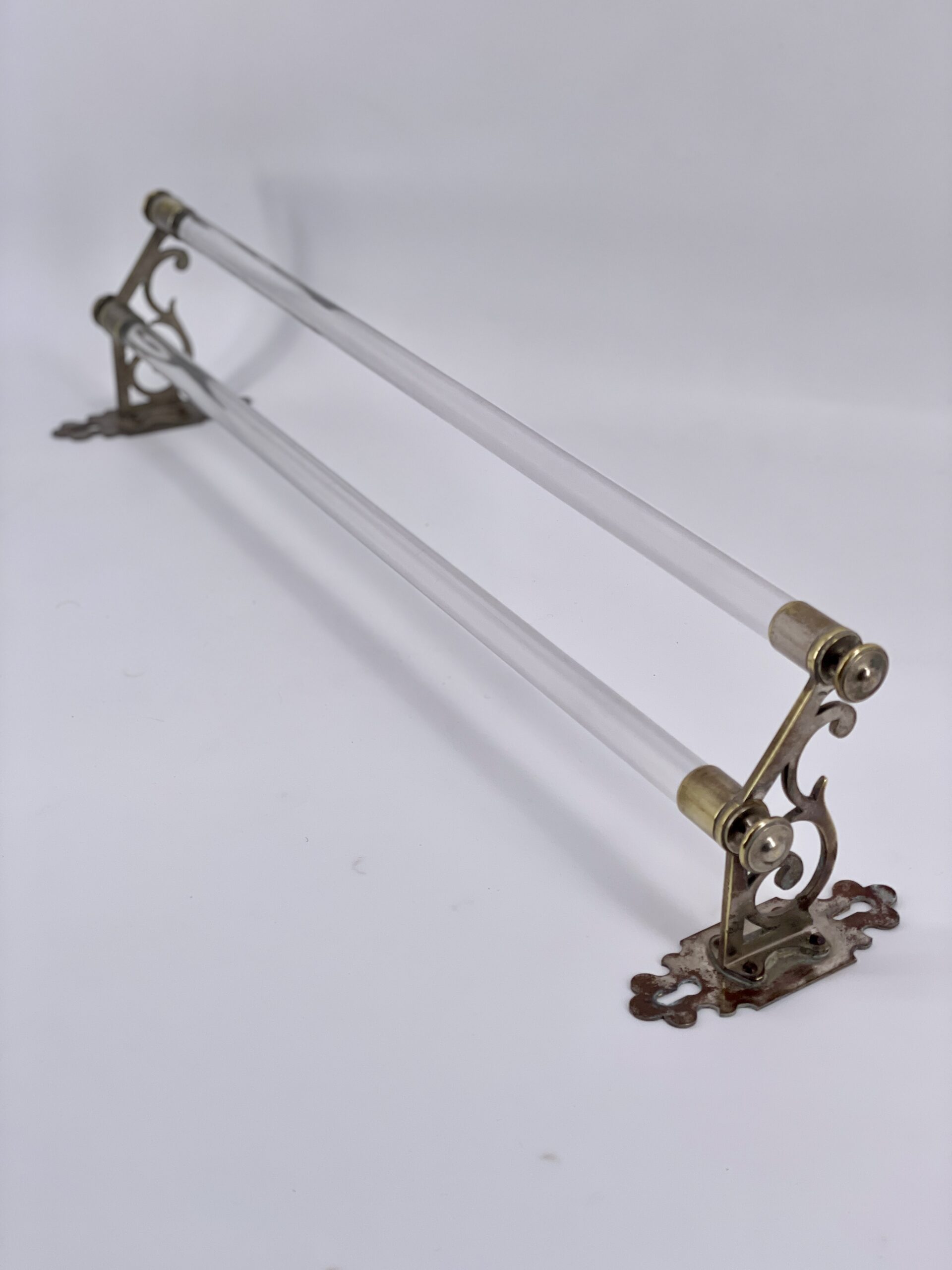 Antique french glass and nickelled brass double towel rail Claudie Ferre