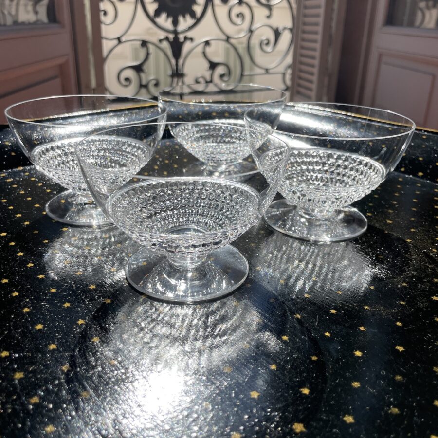4 Coupes à Champagne de René Lalique, service Nippon, Art Déco