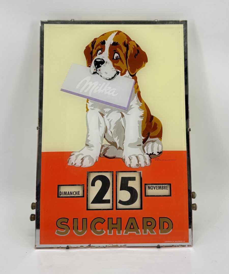 Calendrier Perpétuel en vitrophanie pour Suchard MILKA circa 1965