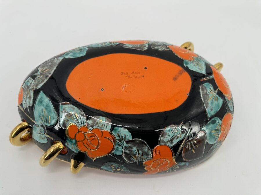 Grande Coupe Vallauris signée d’Hélène Ugo Orange Turquoise et Or