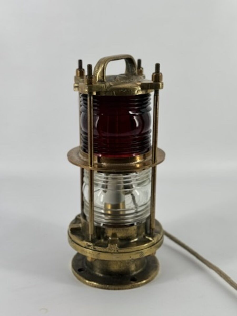 Antique Brass Fishing Light, Red and Clear Fresnel Glasses, Fully Renovated