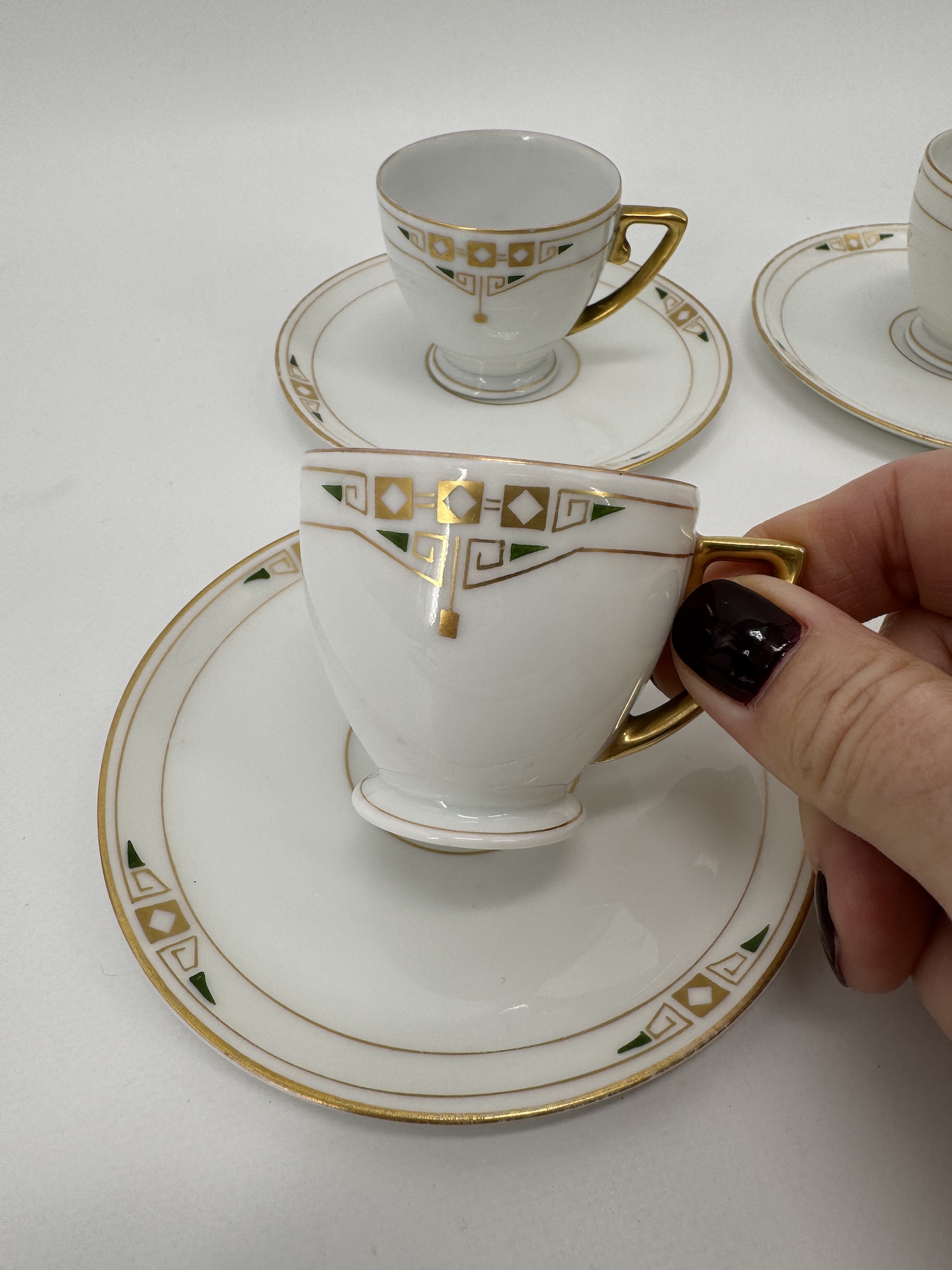 Austrian Jugenstil 4 Mocha Cups And Saucers And Milk Jug circa 1890