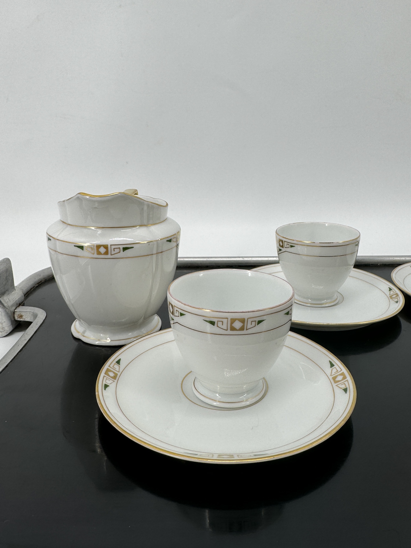 Austrian Jugenstil 4 Mocha Cups And Saucers And Milk Jug circa 1890