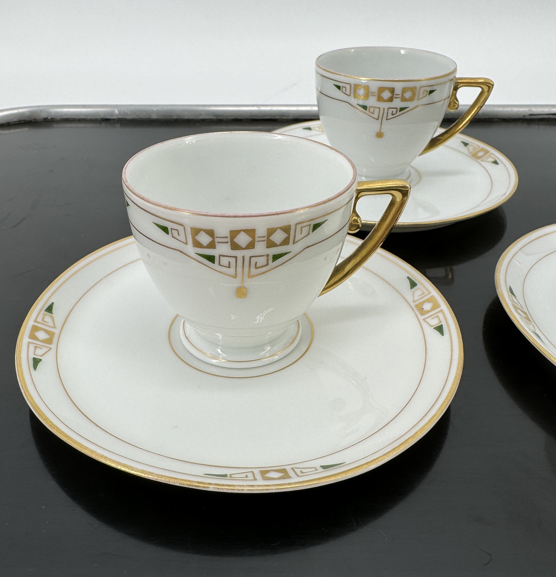 Austrian Jugenstil 4 Mocha Cups And Saucers And Milk Jug circa 1890