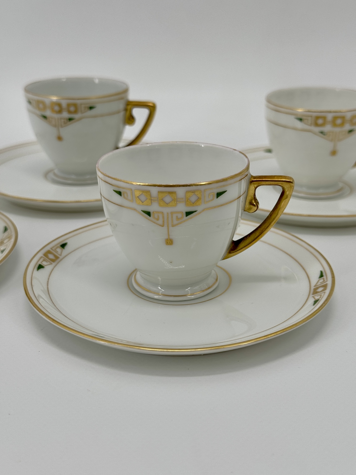 Austrian Jugenstil 4 Mocha Cups And Saucers And Milk Jug circa 1890