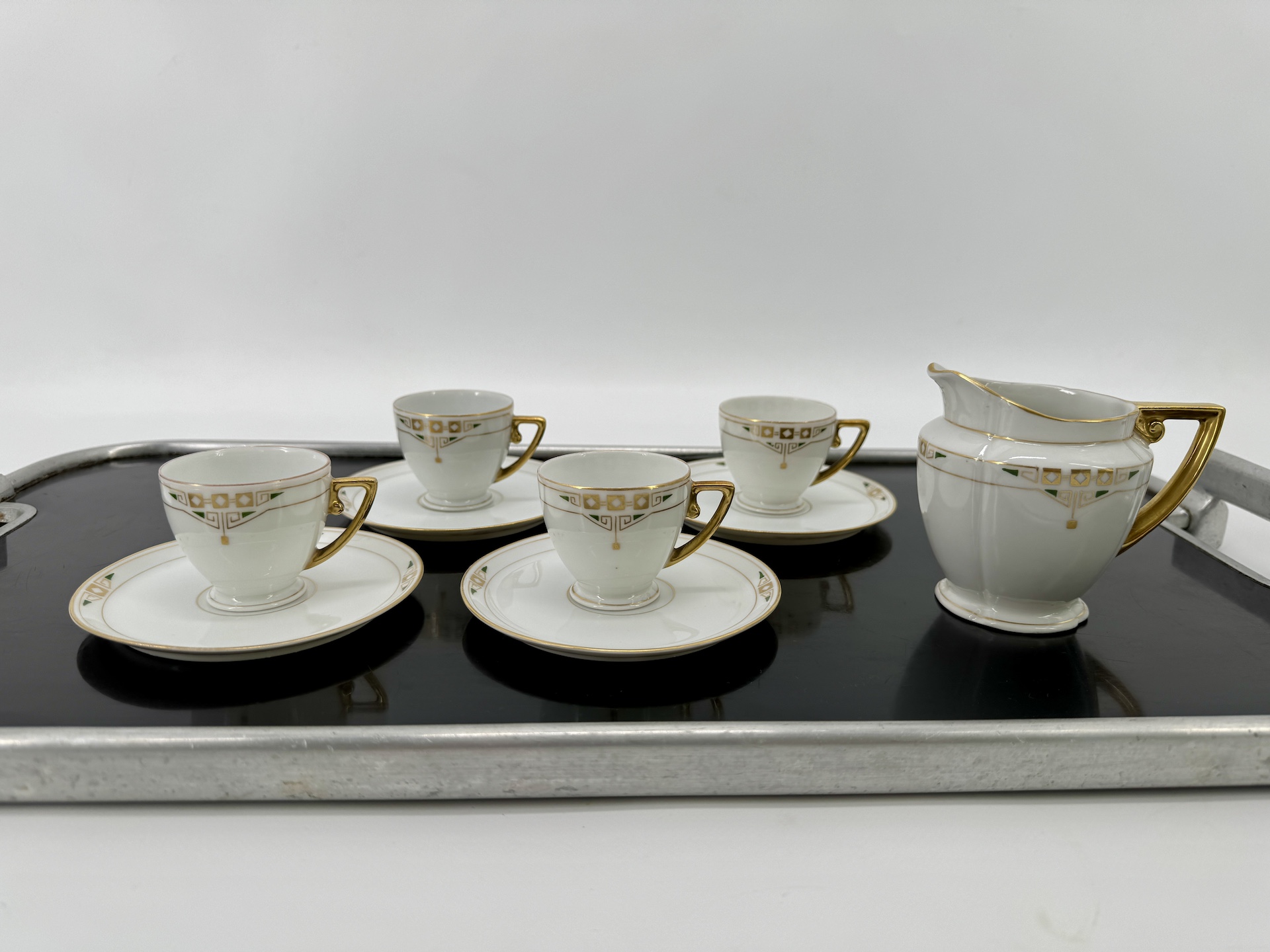 Austrian Jugenstil 4 Mocha Cups And Saucers And Milk Jug circa 1890