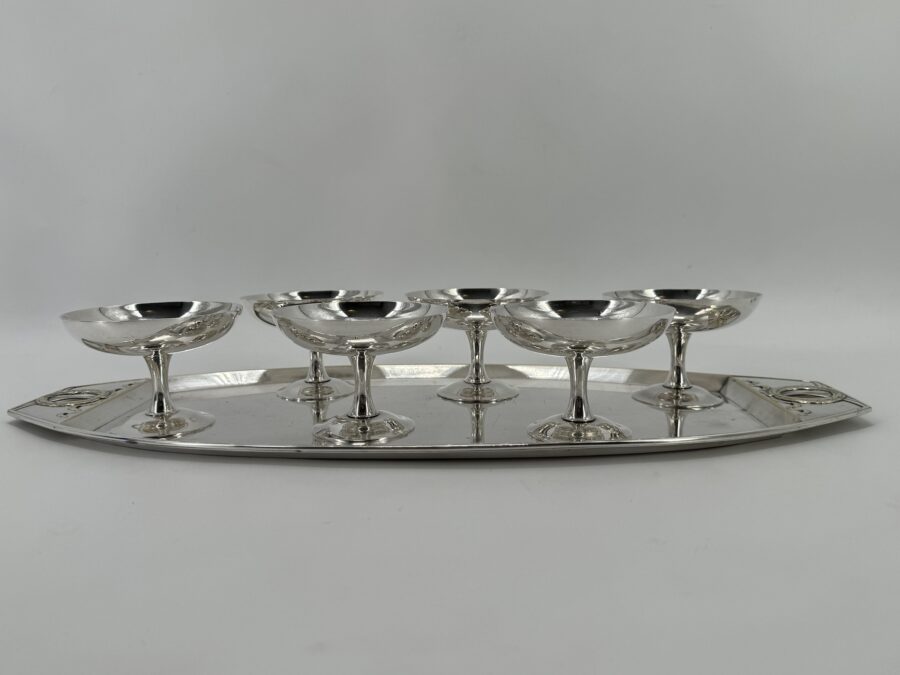 Six Silver Plate Ice Cream Cups French Art Deco Period