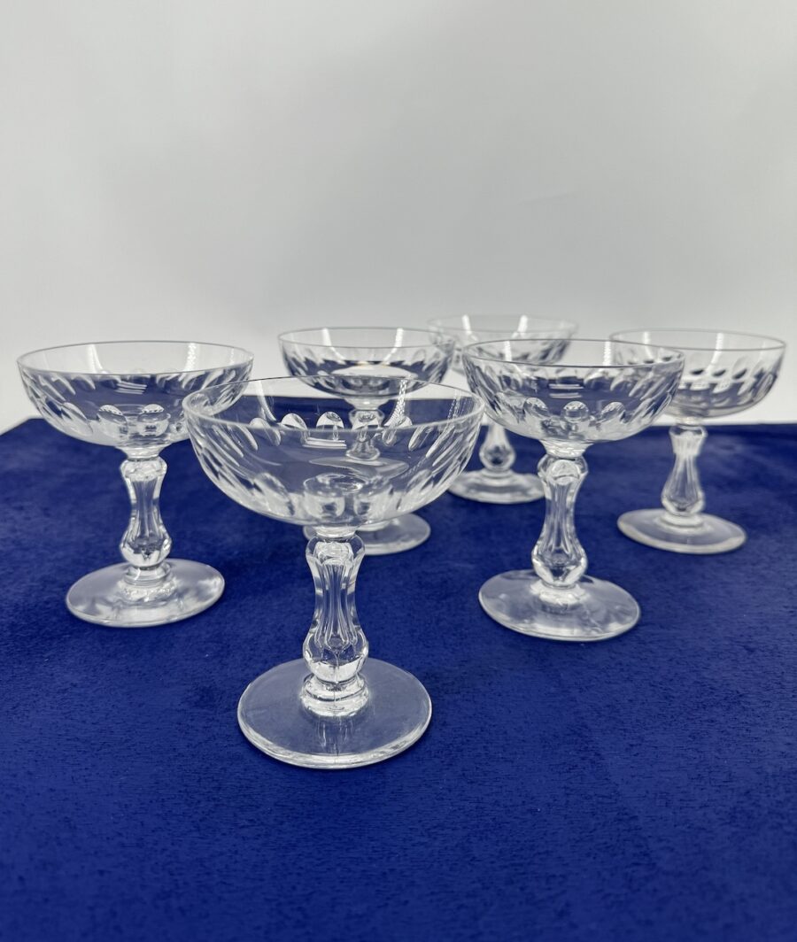 Set of 6 Champagne glasses model Olivier Cristalleries Val Saint Lambert circa 1900