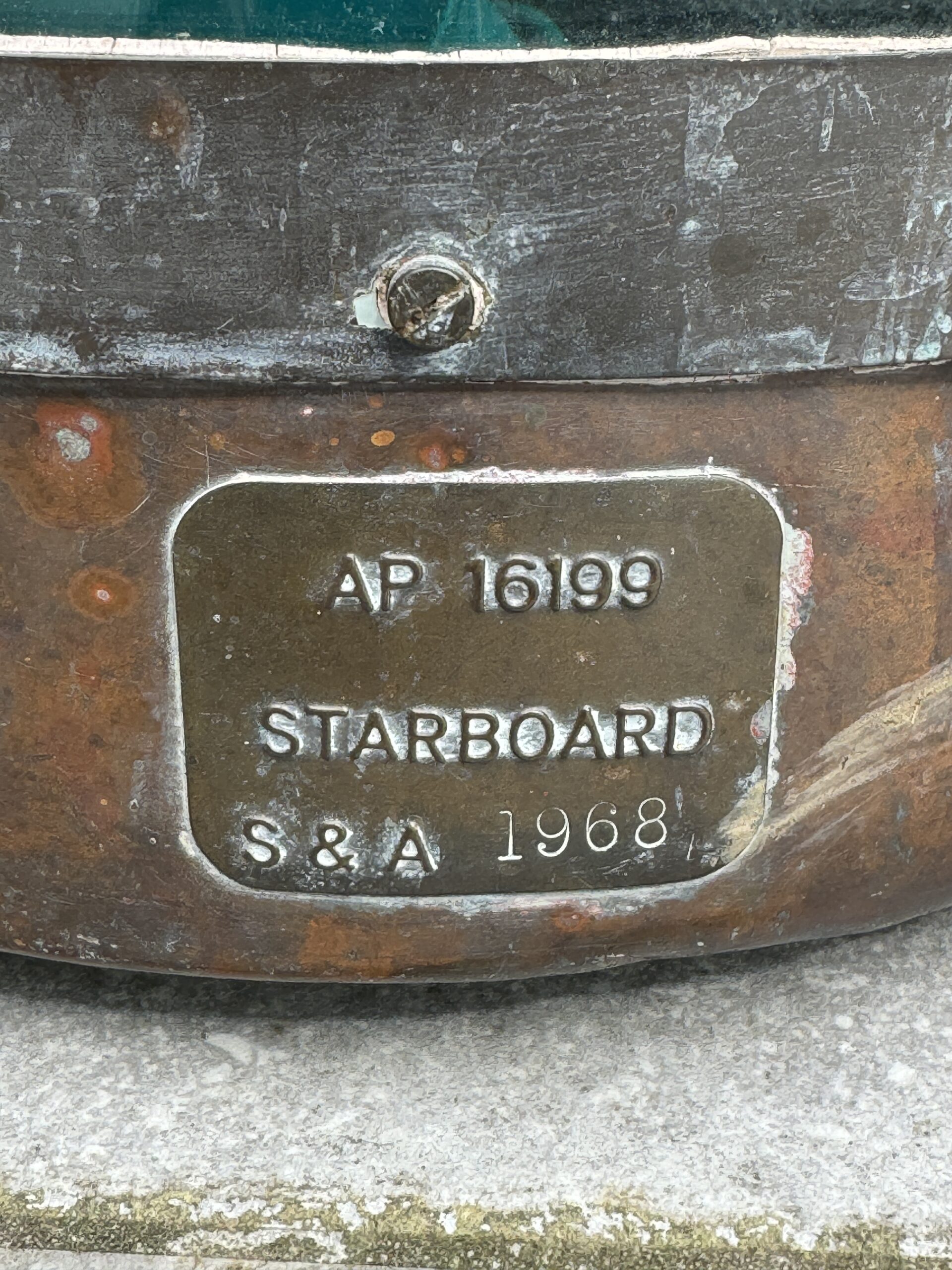 English Starboard Boat Lamp dated 1968 Copper and Brass Green Light