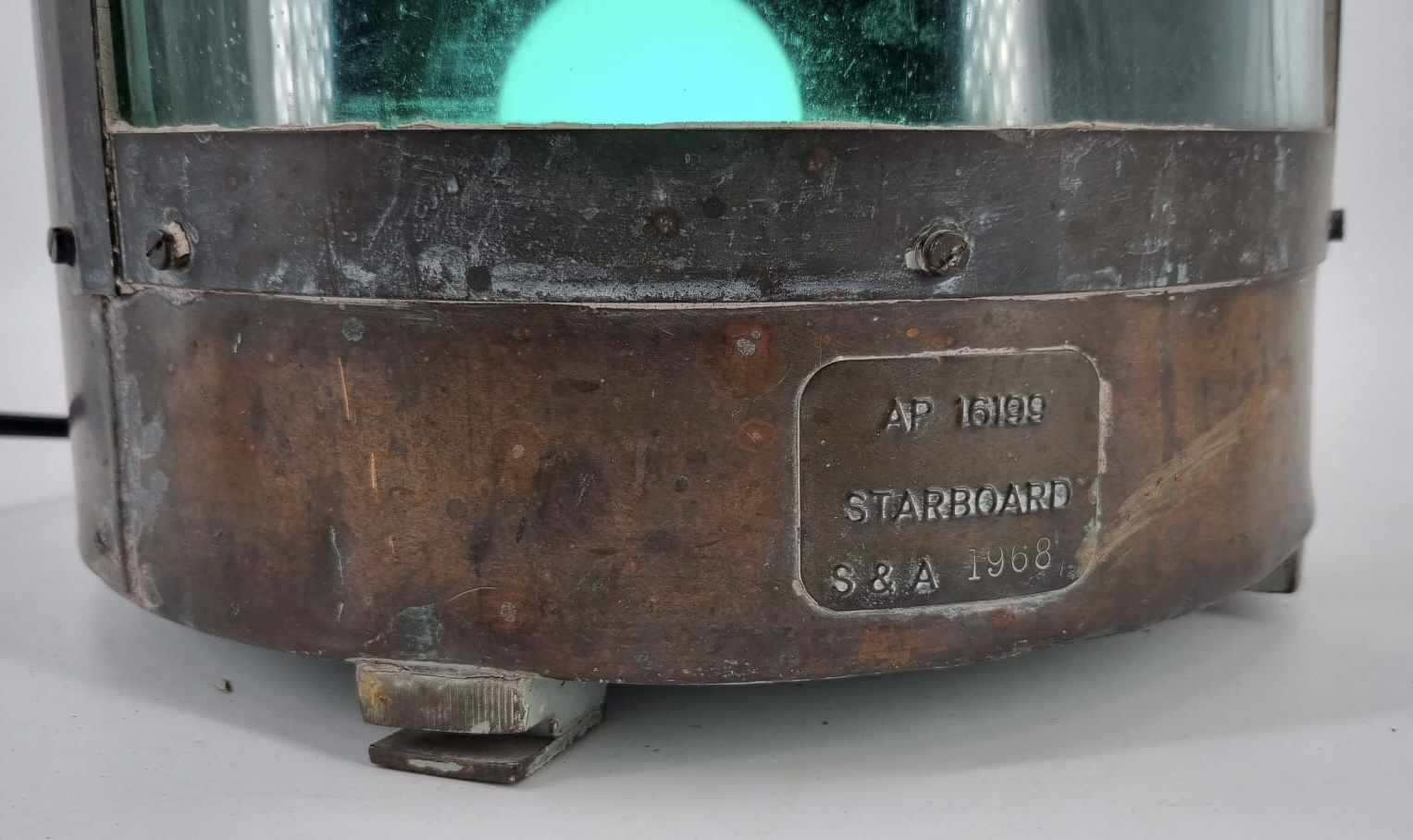 English Starboard Boat Lamp dated 1968 Copper and Brass Green Light