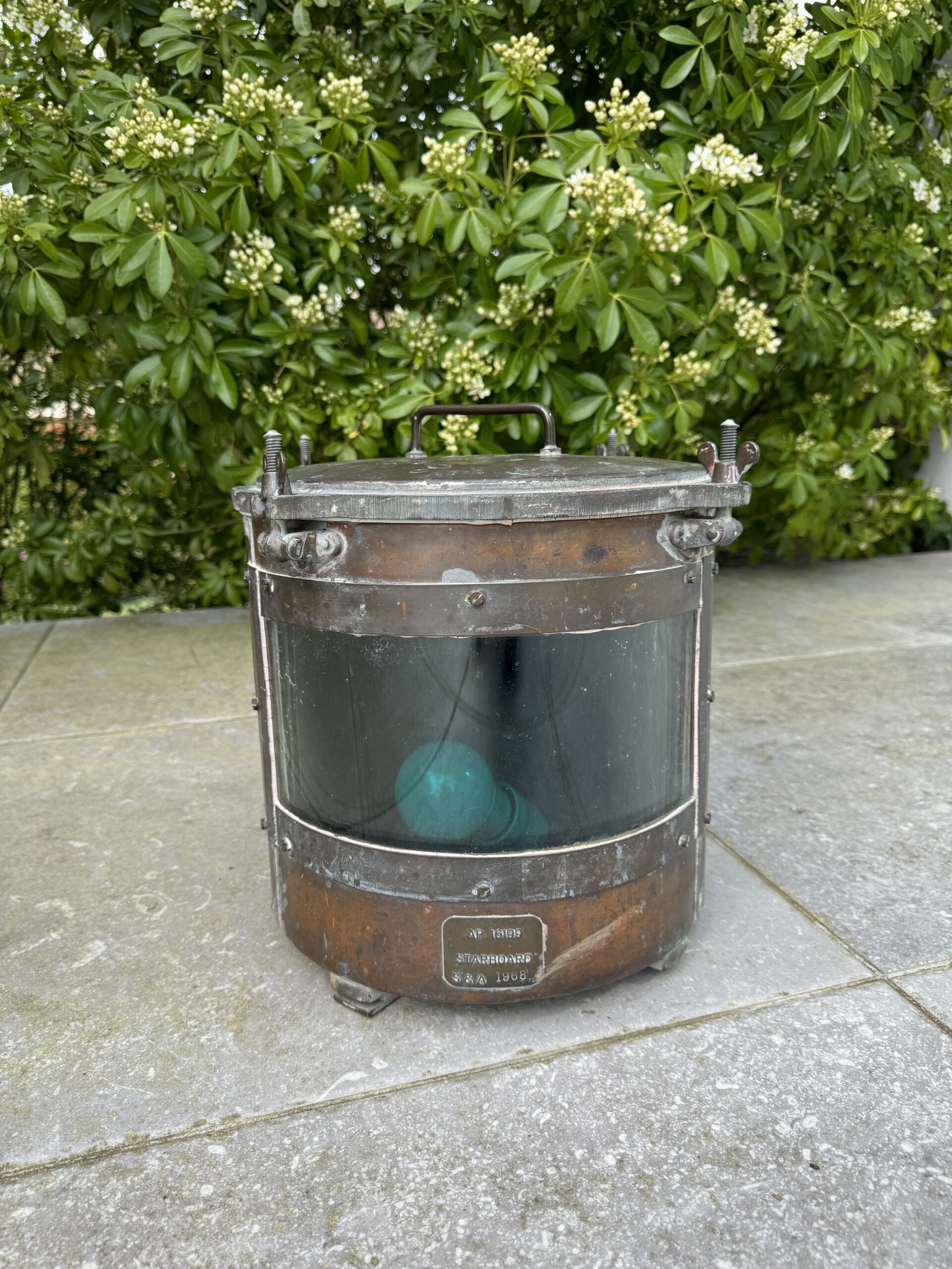 English Starboard Boat Lamp dated 1968 Copper and Brass Green Light