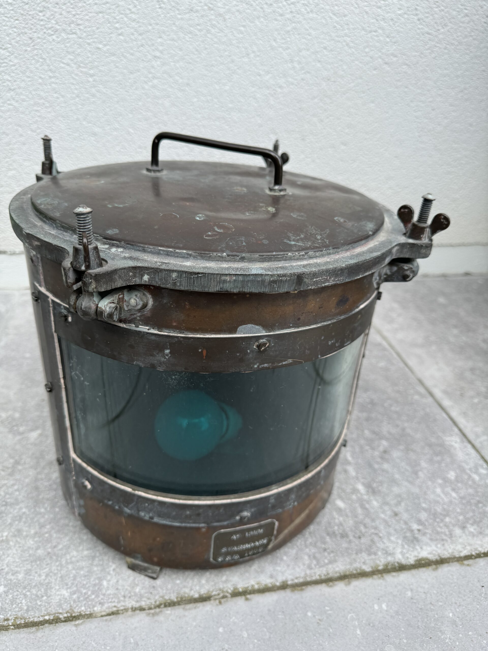 English Starboard Boat Lamp dated 1968 Copper and Brass Green Light