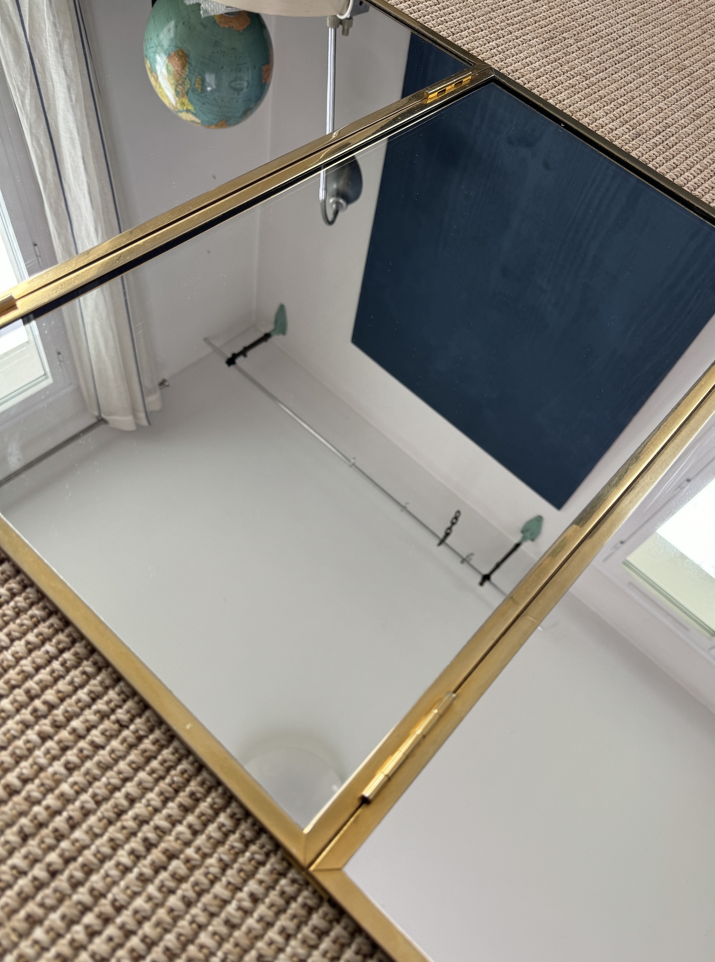 Triptych Mirror in Gilded Metal with Bevelled Mirror Cover