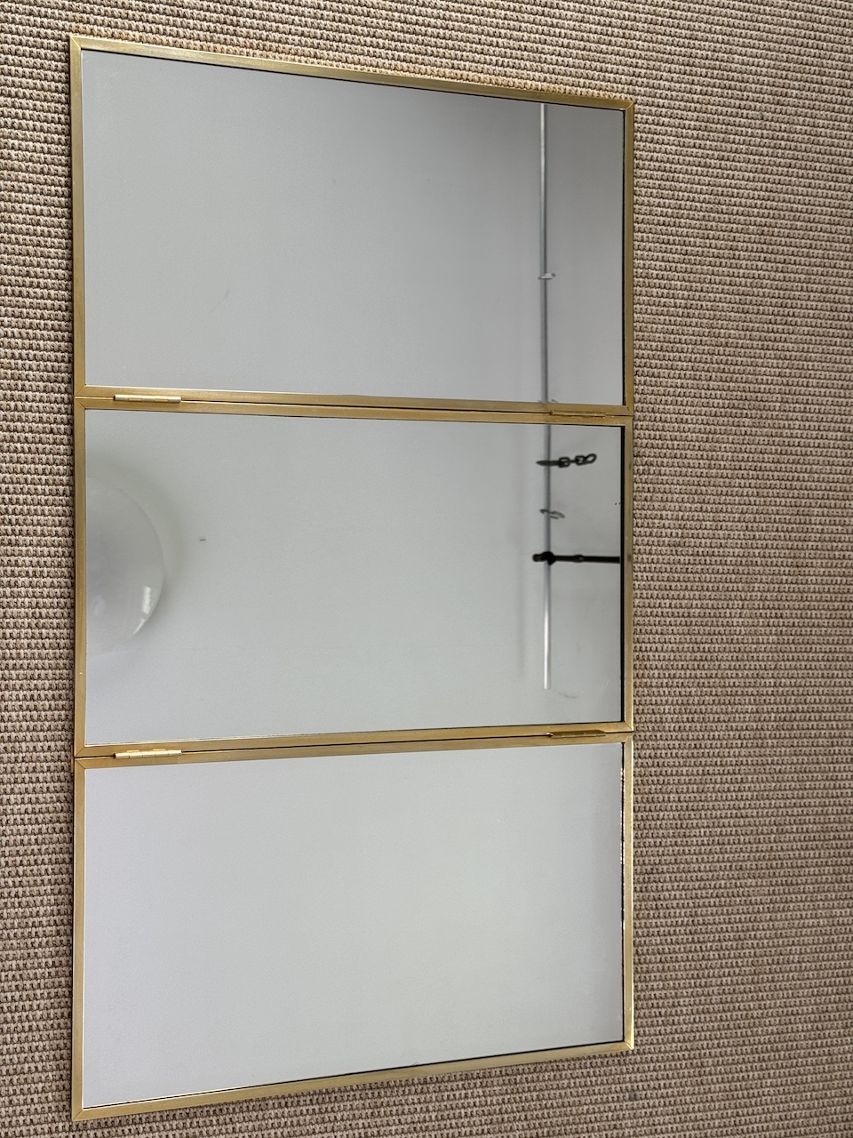 Triptych Mirror in Gilded Metal with Bevelled Mirror Cover