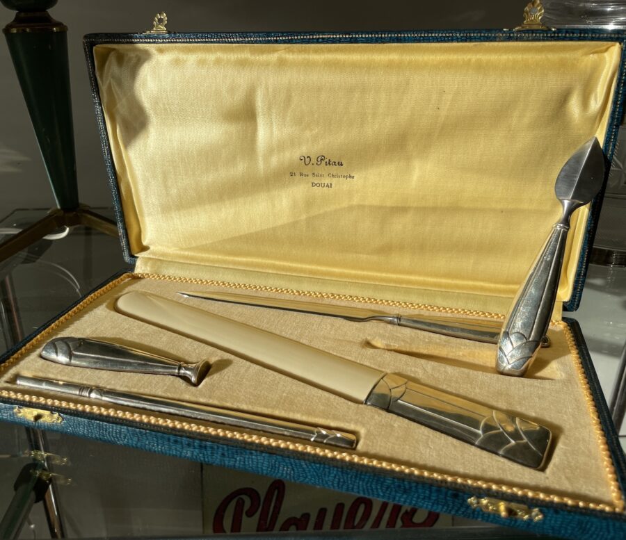 Art Deco Office Set France 1925 silver and ivoirine