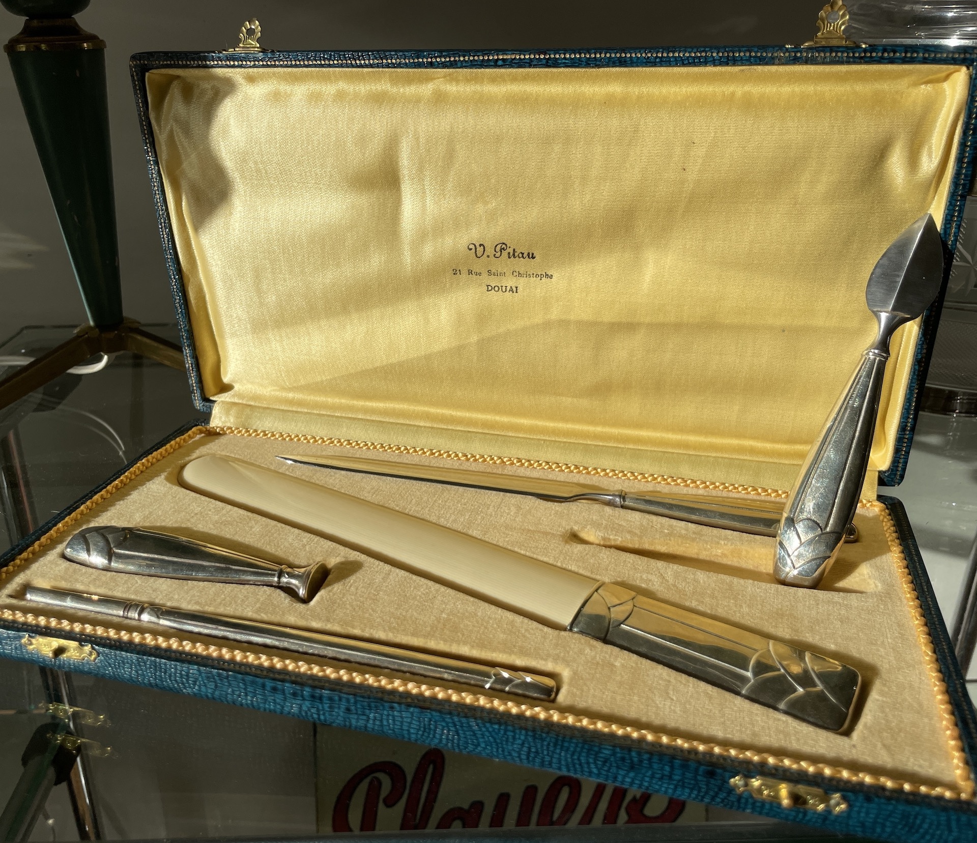 Art Deco Office Set France 1925 silver and ivoirine