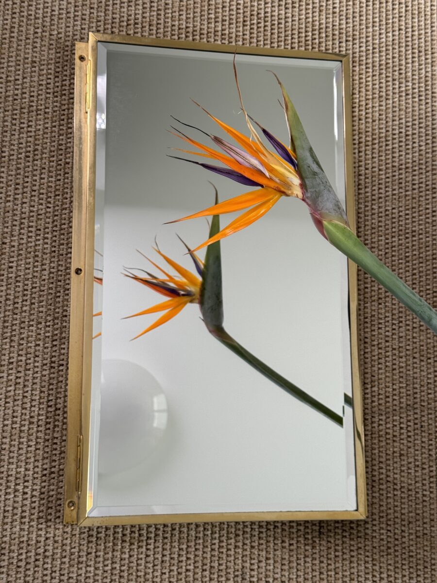 Triptych Mirror in Gilded Metal with Bevelled Mirror Cover