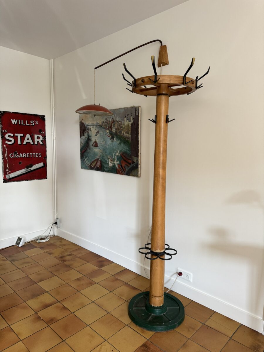 Porte-Manteau Vestiaire Art Deco en Hêtre et Patères en Métal
