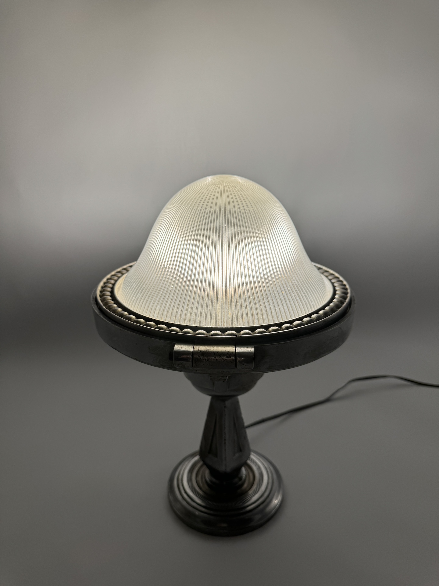 Refitted Train Light in Metal and Holophane Prismatic Glass Dome a pair available.