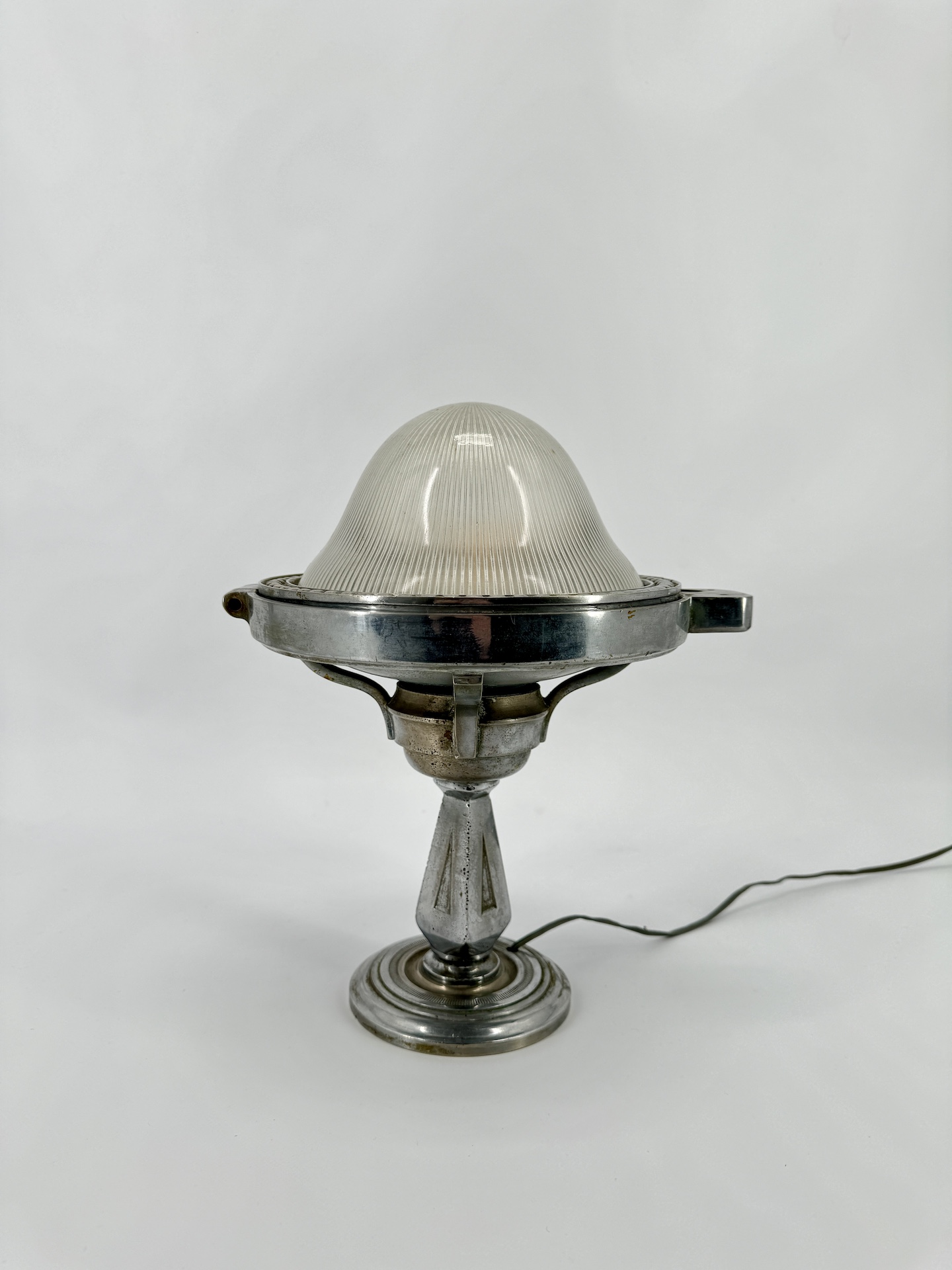 Refitted Train Light in Metal and Holophane Prismatic Glass Dome a pair available.