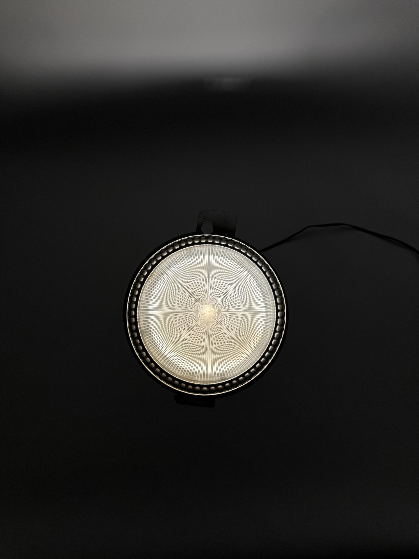 Refitted Train Light in Metal and Holophane Prismatic Glass Dome a pair available.