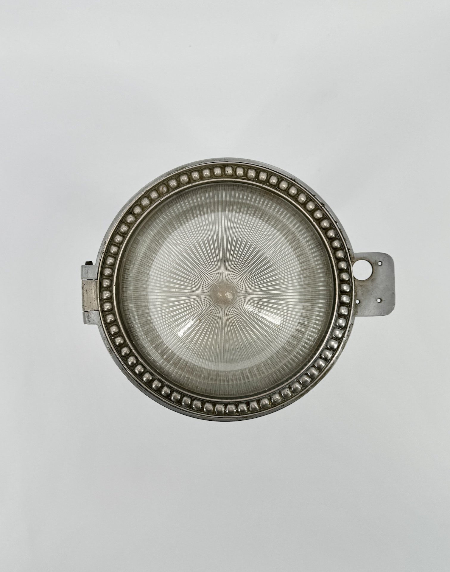 Refitted Train Light in Metal and Holophane Prismatic Glass Dome a pair available.