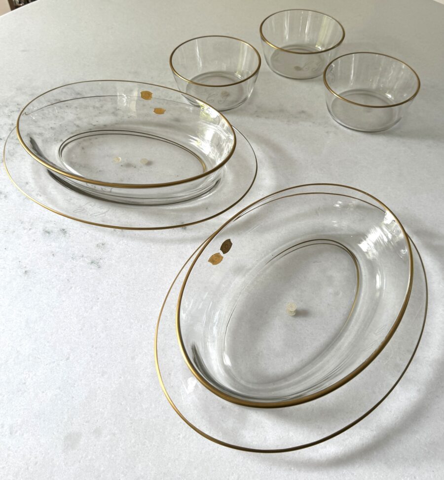 Plats de Service Ovals Val Saint Lambert Décorés à l'Or Mat