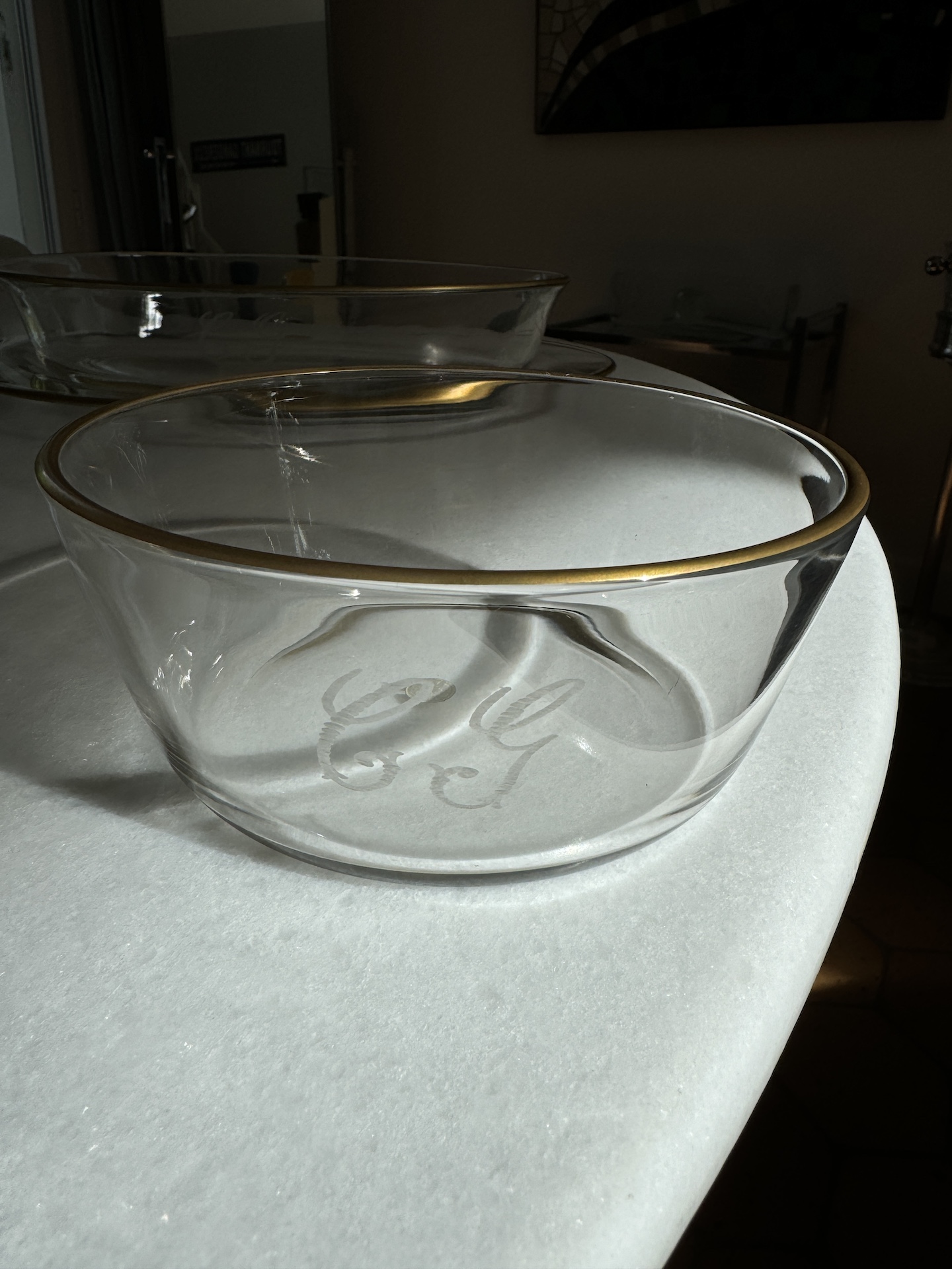 Val Saint Lambert Crystal Oval Serving Plates Decorated in Matte Gold