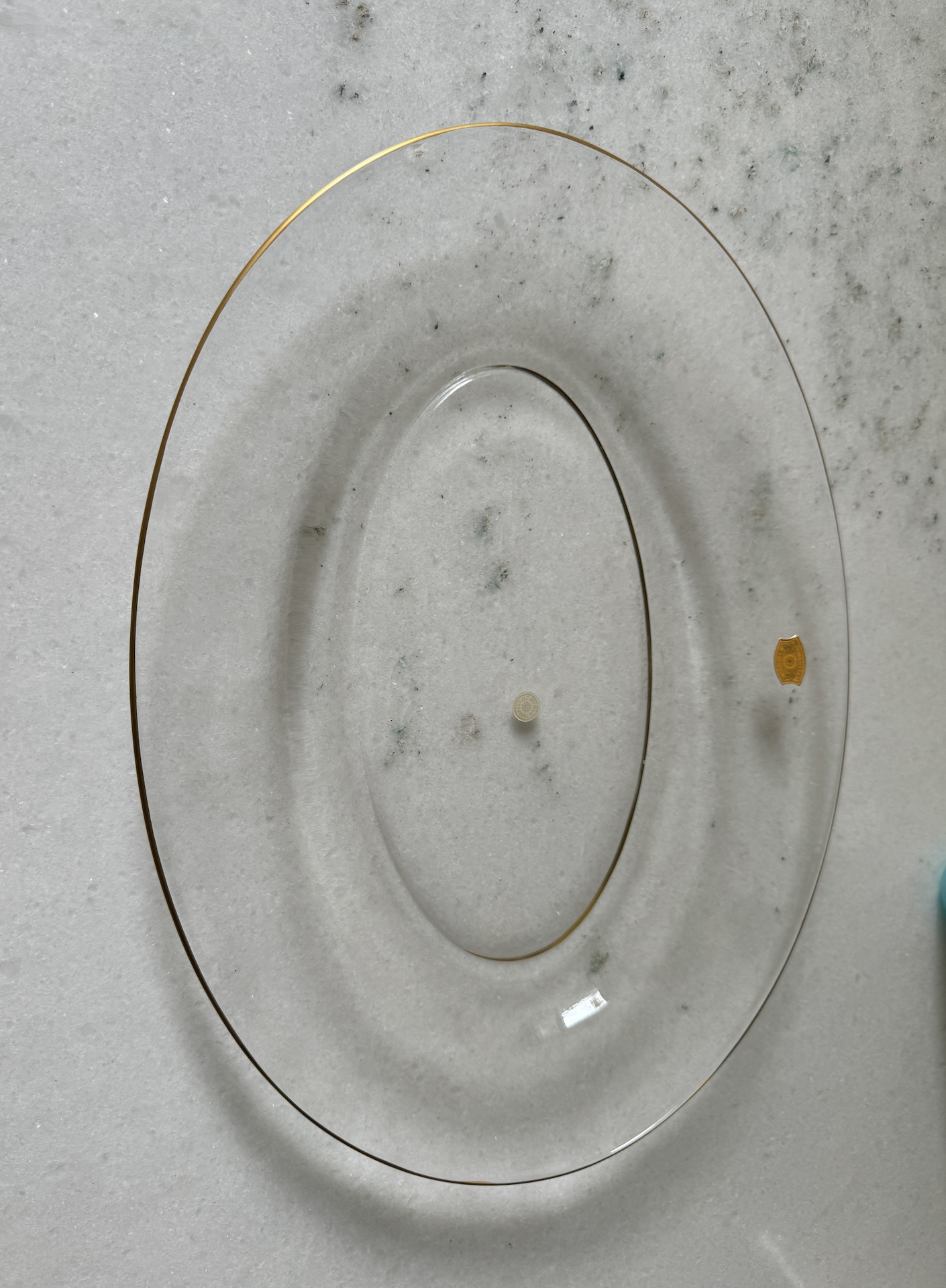 Val Saint Lambert Crystal Oval Serving Plates Decorated in Matte Gold