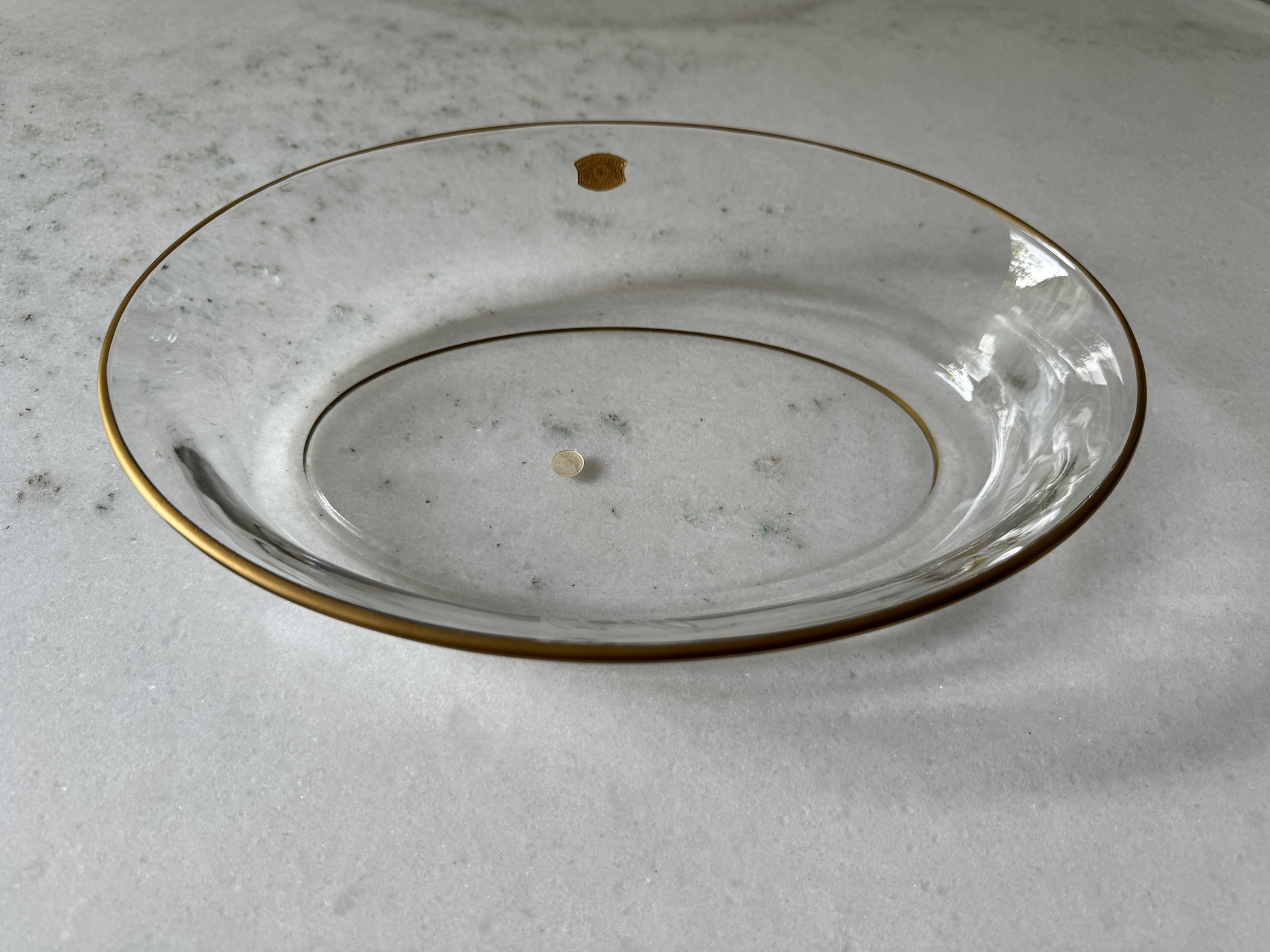 Val Saint Lambert Crystal Oval Serving Plates Decorated in Matte Gold